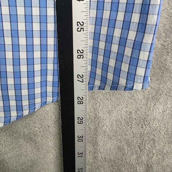 Mens Blue & White Gingham Chaps Shirt Long Sleeve Button Down Stretch Size M - Picture 8 of 9